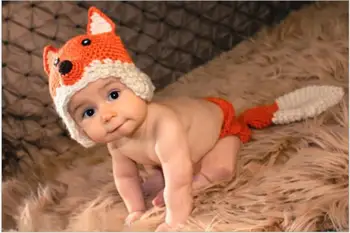 Baby živali kostume novorojenčka mejnik Foto Rekviziti newborn baby fox stvari pletene Klobuk z Bliskavico Pribor praznovanje Rojstva