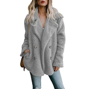 Ženske zimske jakne 2021 nov modni dvojno zapenjanje svoboden jakna ženske obleke toplo krzno dolg rokav outwear ženski plašči