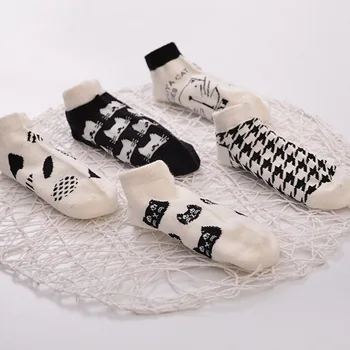 5 parov/veliko moda bombaž črno in belo baby nogavice za otroke ladje plitvo usta nogavice fantje/dekleta lep Dihanje nogavice