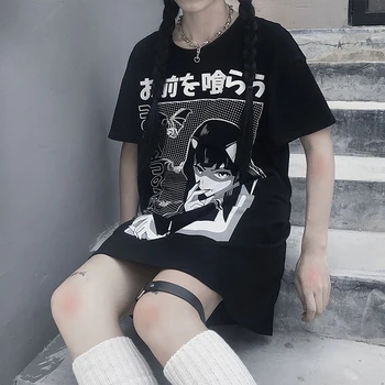 Dvo-Dimenzionalni Bat Vampir T-Shirt Temno Študent Japonski Plesti Vrhovi Tee Ženski Goth Punk Rock Ženske Oblačila