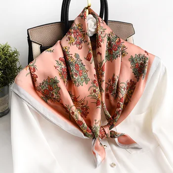 Moda Handkerchief Lase Šal Za Ženske Cvjetnim Tiskanja Glavo Svile Vratu Šali Ženski 70*70 cm Kvadrat Šali, Hidžab Rute 2020