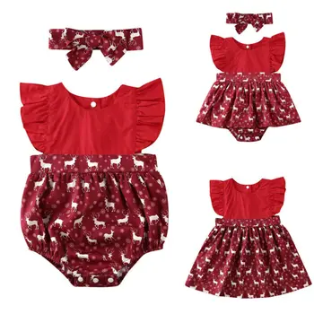 Poletje Malčka Malčke Baby Girl Oblačenja Božič Jumpsuit Romper Obleka, Bombažna Oblačila