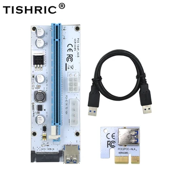 10pcs TISHRIC VER008S 3 v 1 4Pin Molex SATA 6PIN PCIE PCI-E PCI Express Kartico Riser 008 1x do 16x USB 3.0 Kabel Za Rudarstvo Rudar