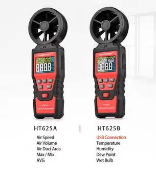 Digitalni Anemometer HT625 Serije Ročni Merilnik Hitrosti Vetra Meter Z količine Zraka In Vlažnost Ukrep Backlight LCD