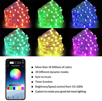 10M 20M Smart Bakrene Žice LED Niz Vila Lučka za Bluetooth App Nadzor Božič Poroko Počitnice Niz Luči Garland Doma Dekor