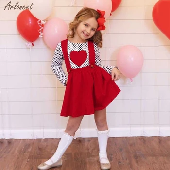 Malčka Otroci Baby Dekleta Valentinovo Pika v obliki Srca Vrhovi Suspender Krila Dekleta Obleke Nastavite 2020 Pomlad Poletje Moda