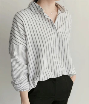Novo 2021 Jesen Pomlad žensko Bluzo Priložnostne Modi korejski Slog, Črtasto Majico Urad Dama Ohlapna Oblačila Tunika Vrhovi BL1637