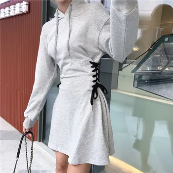 Vintage Priložnostne Barva Siva Obleka Ženske Obleke Japonski Harajuku Ulzzang Ženski korejski Kawaii Luštna Obleka Za Ženske