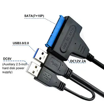 USB3.0 enostaven pogon kabel USB dvojno glavo, da 2.5 inch USB NA SATA kabel za prenos pretvorbo trdi disk kabel