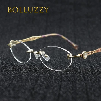Moda Za Ženske Stopnja Očala Okvir Rimless Branje Iskanje Optični Recept Prejemu Zlata Očala Okvir Očal