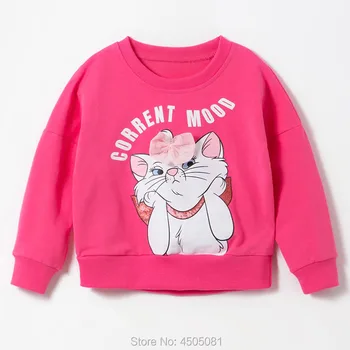 Bombaž Frotirja Sweatershirt Hoodies Vrhovi blagovne Znamke Otroci Baby Girl Obleke t-shirt Otrok Bluzo Bebe Dekleta Luštna Mačka Rdeča Jopica