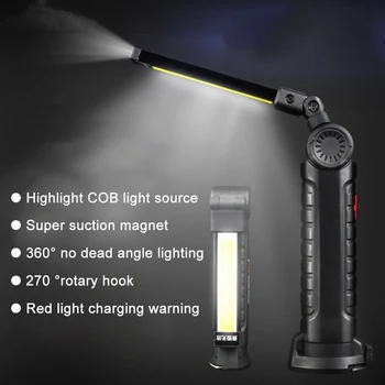 COB+LED Prenosna Svetilka USB Baklo Delo Svetlobe, Magnetni Polnilna Visi Kavelj na Prostem Auto Avto Popravila v Sili, Lučka