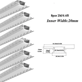 2m Led Drywall Kanal z Mlekom Pokrov in Namestitveni Paket za 20 mm Širina Trak Svetlobe