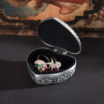 V obliki srca Rose Vintage Princesa Škatla za Shranjevanje Kovinski Žep Nakit Polje Poročni Prstan Polje