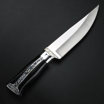 Zunanji Survival Nož za Kampiranje Lovski Nož Fiksno Rezilo iz Nerjavečega Jekla za Rezanje Nožev z Lesenim Ročaj Najlon Tulec