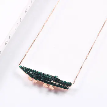 Zeleni krokodil, ogrlico, obesek, dame moda titan iz nerjavečega jekla cirkon ogrlica čar ženske, nakit, darilo za rojstni dan
