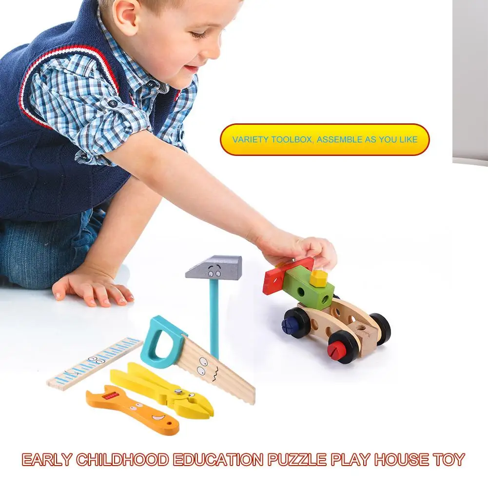 Otroška Lesena Igrača Toolbox Otrok Leseno Orodje za Popravilo Nastavite Večnamensko Puzzle Igrača Prenosno Orodje za Popravilo Polje Izobraževalne Igrače