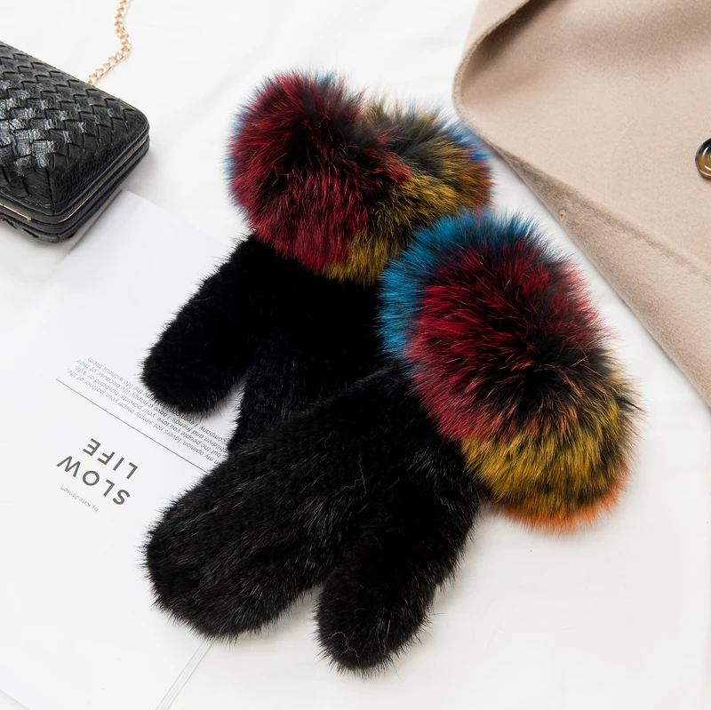 2020 FXFURS blagovna Znamka modnih Zimskih ženske rokavice resnično realno mink krzno rokavice pletene rokavice debel toplo krzno Rokavice & Palčniki