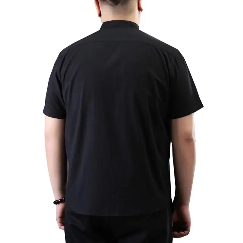 Velika velikost 13XL 14XL jesen in zimo, poslovni moški udobno kratka sleeved river proge enotni-zapenjanje formalno črna majica