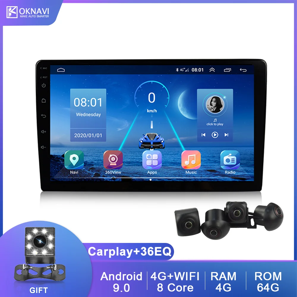 OKNAVI Univerzalni Avto Radio Multimedijski Predvajalnik Samodejno Avdio Avtomobilski Stereo sistem GPS Navigacija Android 9 Palčni HD 360 Fotoaparat Carplay DSP
