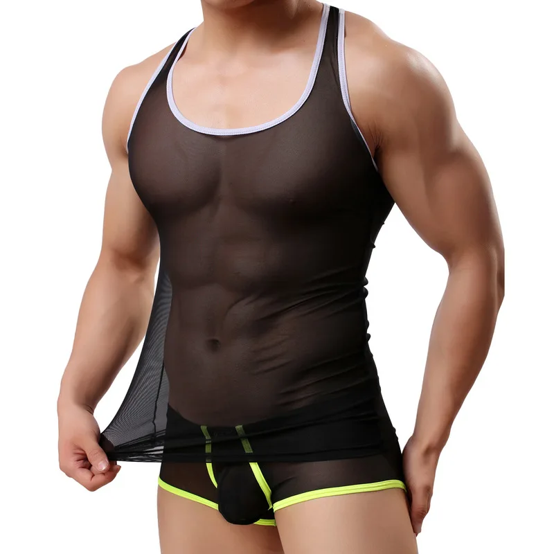 Moški Oblačila, ki Mens Undershirts Telovnik Seksi spodnje Perilo brez Rokavov T-majice Homme Glej Skozi Vrhovi Tank Hlače Boxer Spodnjice