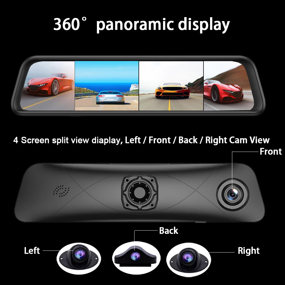 Dashcam 360° Panoramski Pogled 4 Channel Avto DVR Kamere sredinski Konzoli 12 Inch Android Smart Centralni Nadzor WiFi 4G ADAS GPS