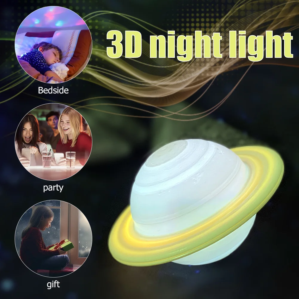 3D Tiskanje LED Noč Svetlobe Dnevna Soba Dekor Saturn Svetilko z Daljinskim upravljalnikom Spalna Svetlobe Spalnica nočno omarico Lučka