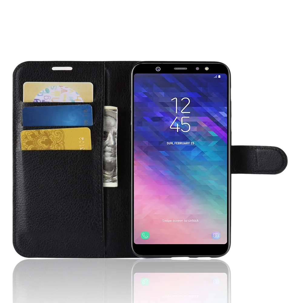 Kasams Usnjena torbica Za Samsung Galaxy A6 Plus A6+ 2018 6 A6 2018 Funda Litchi stria PU Luksuzni Flip privoščite kavico ali koktejl Mobilni Telefon Kritje