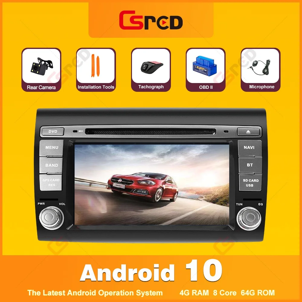 Csred, GPS Navigacija Za Fiat Bravo 2007-2012 Auto Radio Multimedijski Predvajalnik DVD CD Stereo Vodja Enote Android 10 2Din IPS DSP