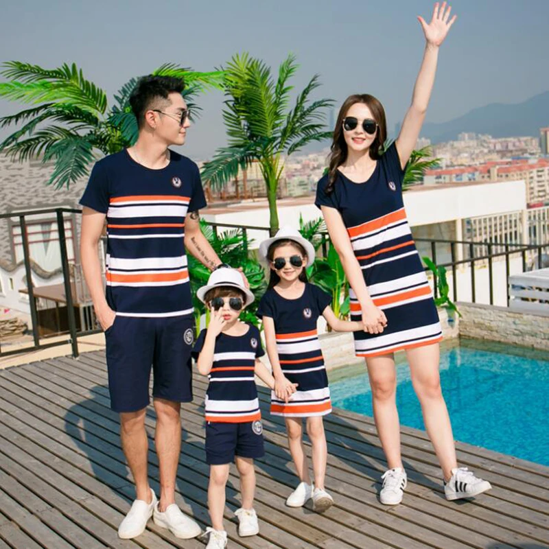 Družina Ujemanja Obleke 2019 Poletje Moda Prugasta T-shirt Obleke, Mati In Hči, Obleke, Oče Sina, Baby Boy, Girl Obleke