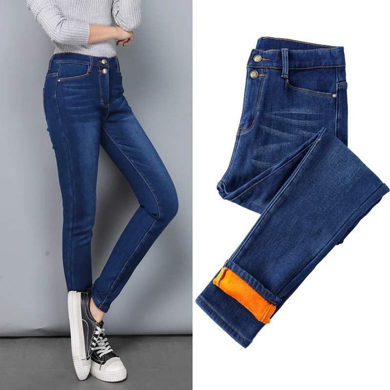 Plus velikost ženske toplo zimo kavbojke žametni ženski jeans hlače visoko pasu stretch kavbojke Debele elastičnega jeansa, bombaža svinčnik hlače