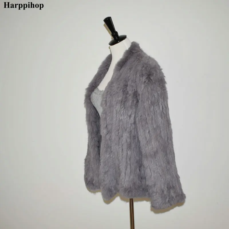 Harppihop pravi zajec krzno plašč ženske naravnih pravi zajec krzno suknjič waistcoat/jakne zajec pletene pozimi topel plašč harppihop