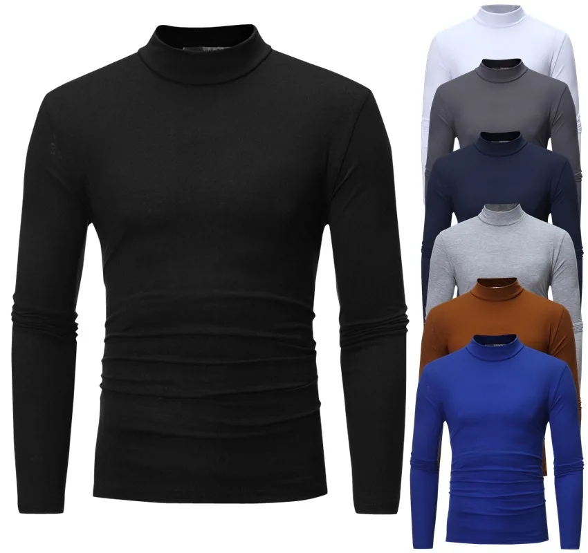 2020 moške jeseni in pozimi nova mala high-neck design barva dolgo rokavi T-shirt
