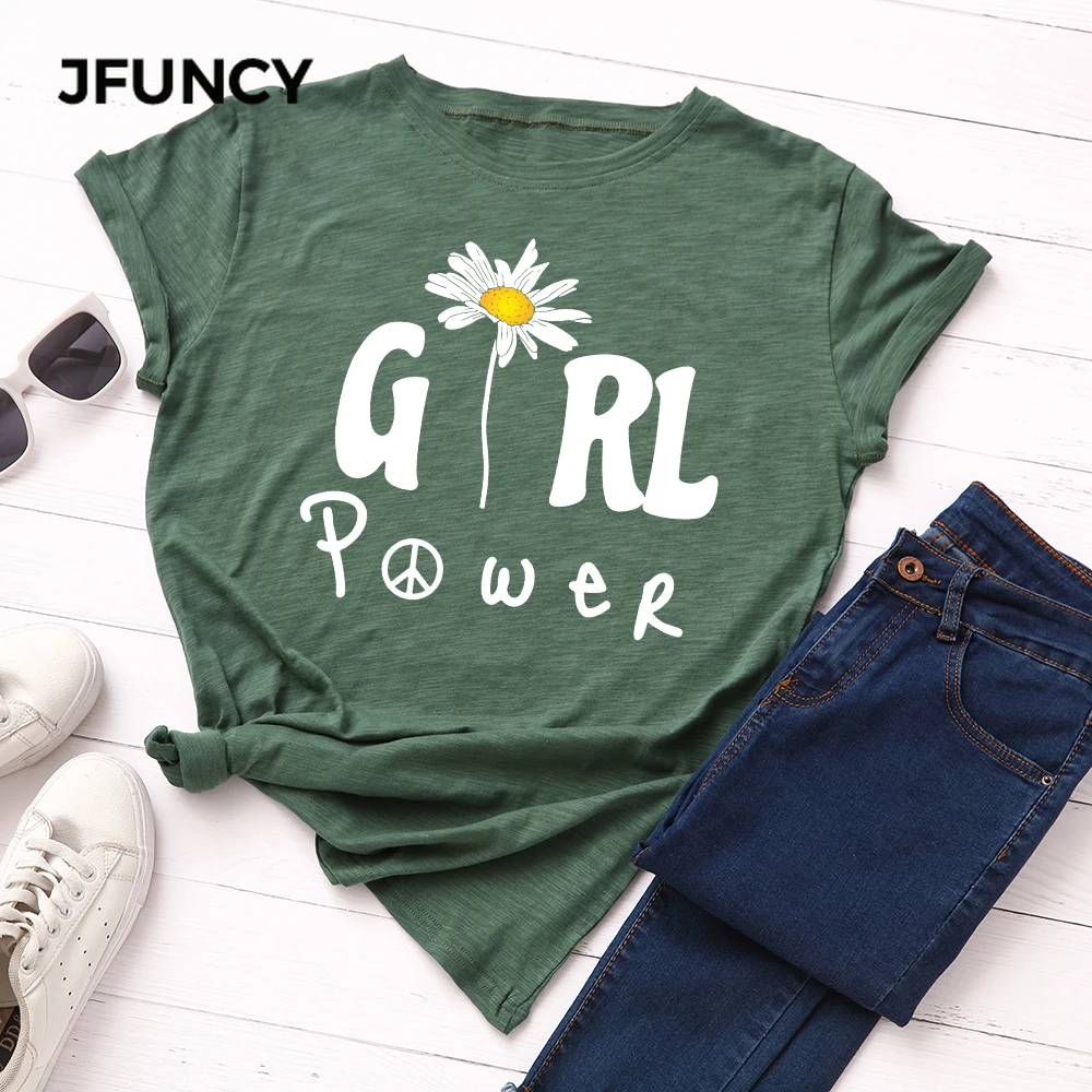 JFUNCY Plus Velikost Ženske majice Ženski Kratek Rokav Tee Vrhovi Dekle Moč Tiskanja Ženska Priložnostne Tshirt 2020 Poletje Bombaž Majica s kratkimi rokavi