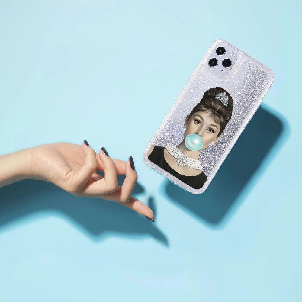 Seksi Audrey Hepburn Marilyn Monroe Iskrico Tekoče Pravi Bleščice Telefon Primeru Kritje za iPhone 11 X XS XR Max Pro 7 8 7Plus 8Plus 6
