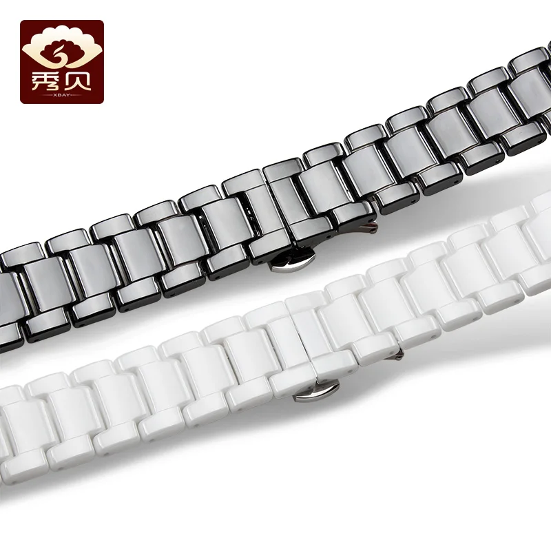 Vrhunske Keramične Watchband Bela Črna Naravnost Koncu Zapestnico z Metulj Pritisni gumb Zapiralo 14 mm 16 mm 18 mm 20 mm 22m Na prodajo