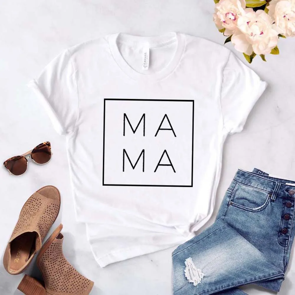 Mama Kvadratnih Ženske tshirt Bombaž Priložnostne Smešno T shirt Darilo Za Lady Yong Dekle Top Tee Bele Barve Spusti Ladje