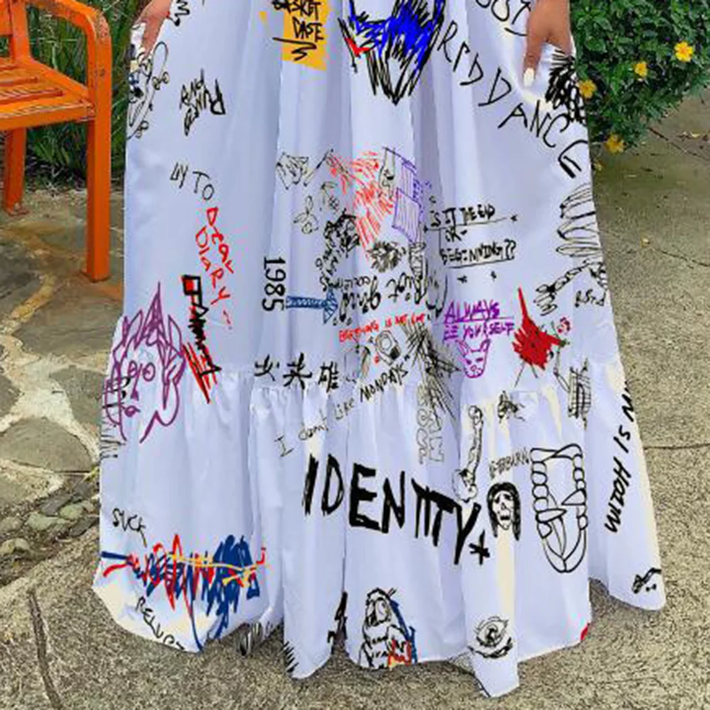 Bela Seksi Plaži Maxi Obleka Ženske Pismo Tiskanja Priložnostne 2XL Svoboden Potovanja, Počitnice Moda Haljo Eleganten Poletje Dolge Obleke do leta 2020