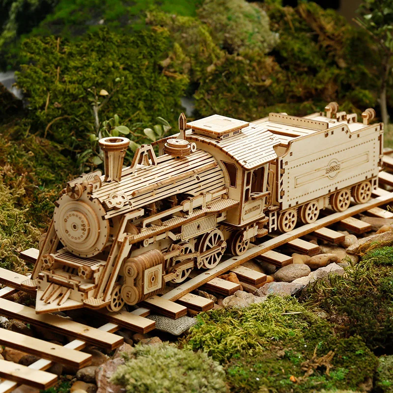 3D Lesene Puzzle Vlak Model DIY Leseni Vlak Igrača Mehanske vlak model komplet P7Ding