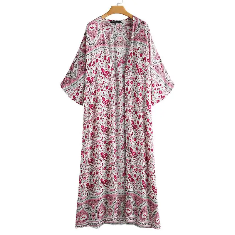 Žensko Jopico Bluzo ZANZEA Stilsko Natisnjeni Kimono Cape Dolg Rokav Flroal Blusas Ženski Priložnostne Dolgo Vrhovi Plus Velikost Tunika 5XL