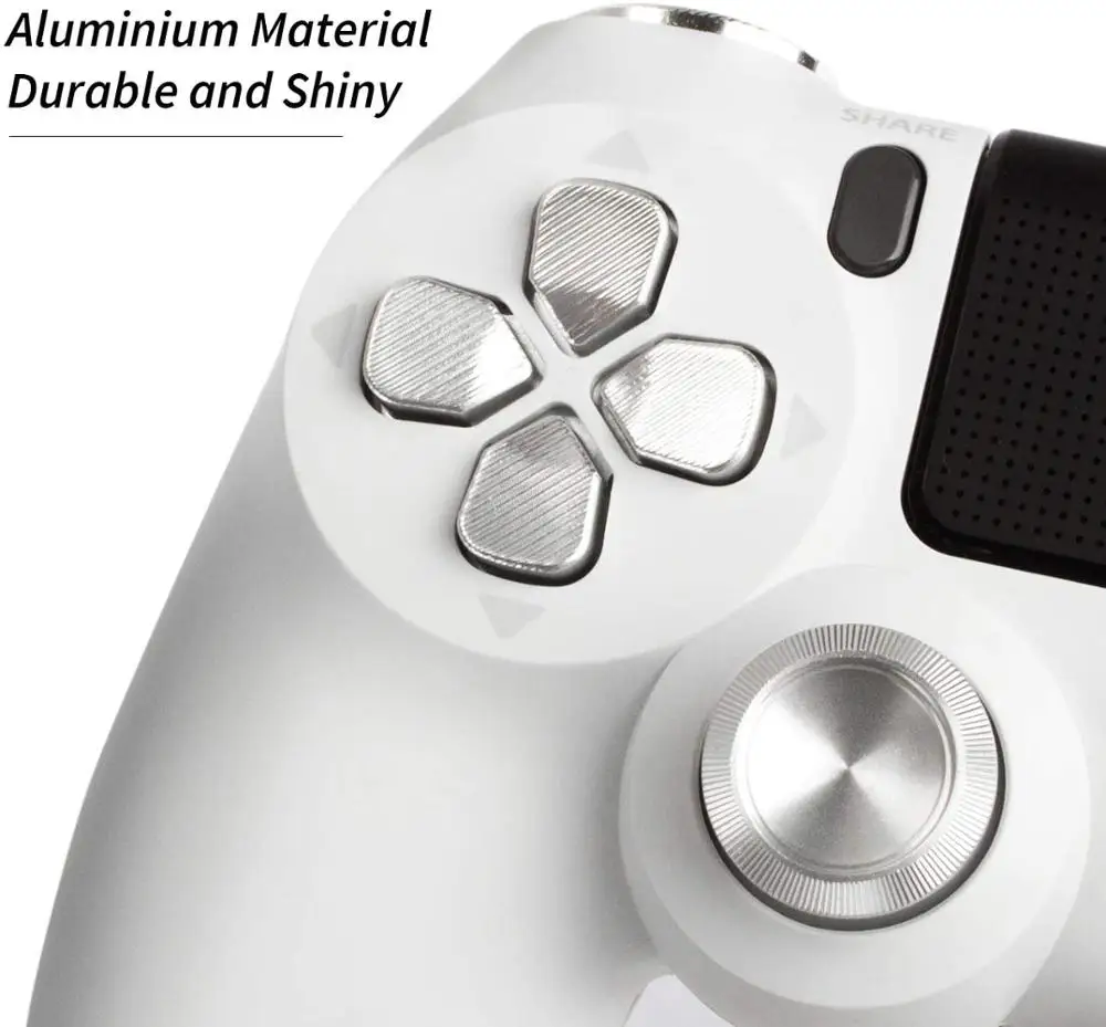 Kovine Aluminij Bullet Gumbi & L1 V1 L2 R2 Sproži & D-pad & Thumbsticks Silver Komplet za PS4 Slim/PS4 Pro Gen 2 Krmilnik