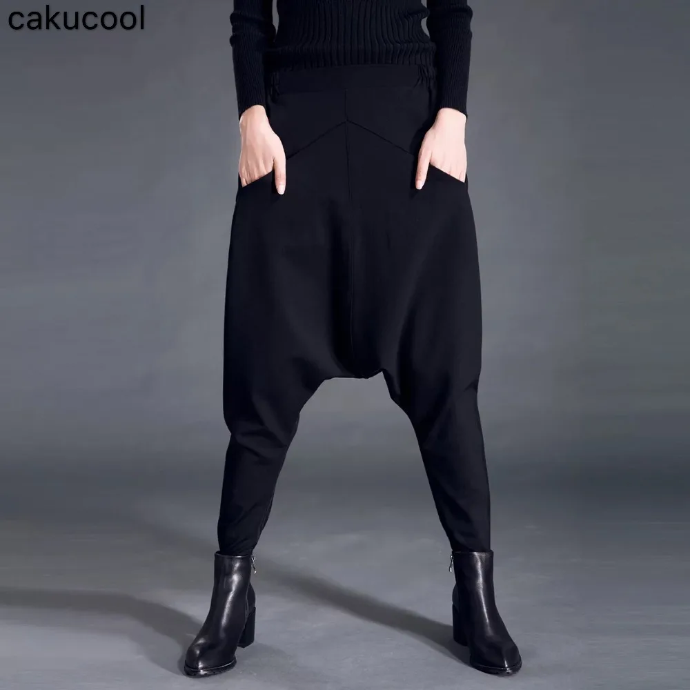 Cakucool 2019 spomladi in jeseni gospe priložnostne velikosti harem hlače visi hlače slim hlače veverica dolge hlače modni črno