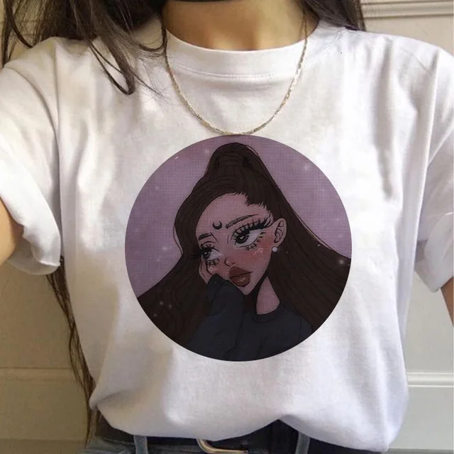 Priložnostne Bombaža T-shirt Ariana Grande Harajuku Kawaii Tee Poletje Dekle vrhovi Ženska Kratka