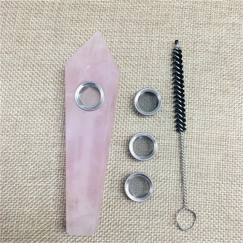 Naravno roza quartz crystal kajenje pipe rock cigaret imetnik + 3 filter + 1pc krtačo