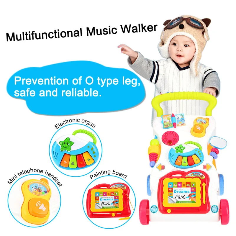 Visoka Kakovost Baby Walker Malčka Voziček Sit-za-Stand ABS Glasbeni Walker z Nastavljivim Vijakom za Otrok je Zgodnje Učenje Igrače Darilo