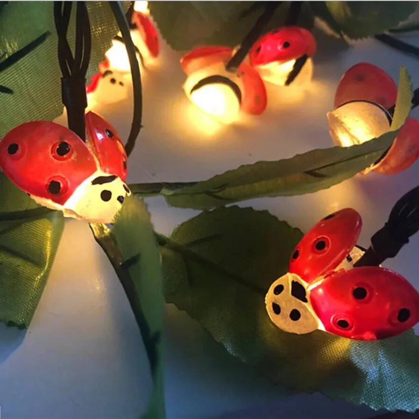 1,5 m 10leds 2m 20eds Baterija Upravlja Ladybug LED Niz Luči na Prostem Nepremočljiva Vrtne Ograje Teras Božič Festival Svetlobe