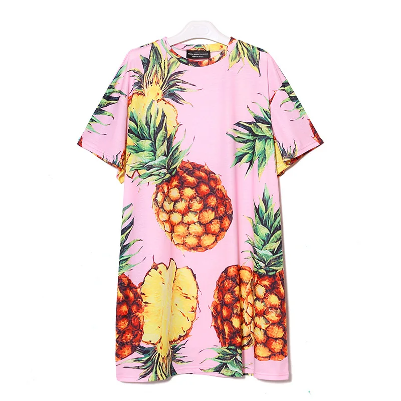 Priljubljena priložnostne ženske noše v letu 2020 poletne počitnice tiskanje kratek rokav svoboden T-shirt obleko modne ananas vrh