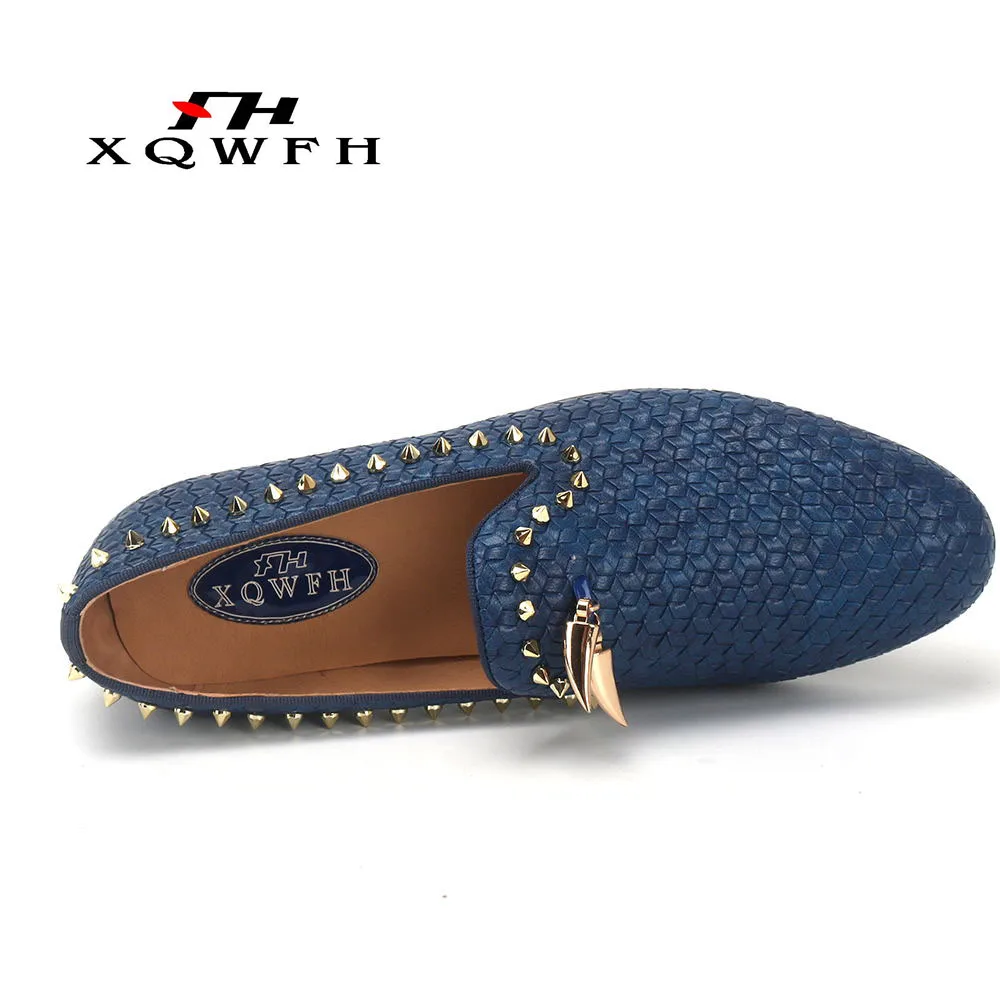 XQWFH 2019 Moški Čevlji luksuzne blagovne Znamke Pletenic Usnje Priložnostne Vožnjo Čevlji Zlate Rese in Kovice za Moške Mode Loafers
