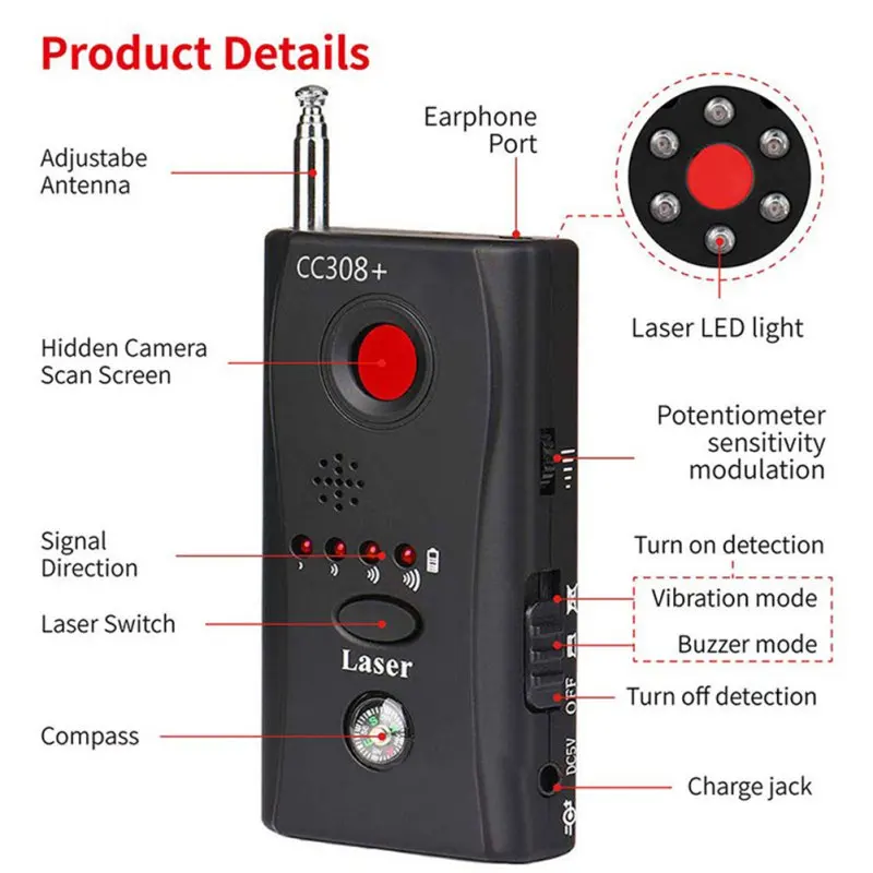 Multi-funkcijo Anti-spy Detektor Fotoaparat GSM Audio Bug Finder Signala GPS Objektiv Tracker Zazna Brezžične Fotoaparat Objektiv Naprave Finder