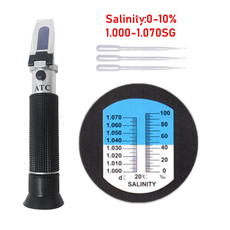 Slanost Refraktometer 0-10% 1.000-1.070 SG Optični Merilnik Slanosti Salometer za Morske vode, Morskega Ribogojstva Hrana Sol Tester